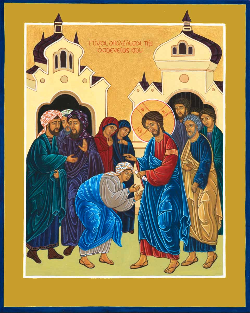 icon of the Healing of the Woman Bent Double; written by Helen Hodson