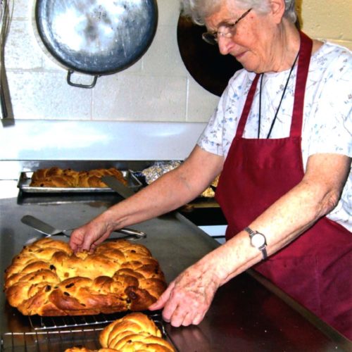 Kay O'Shea baking Koolitch, Russian Easter Bread